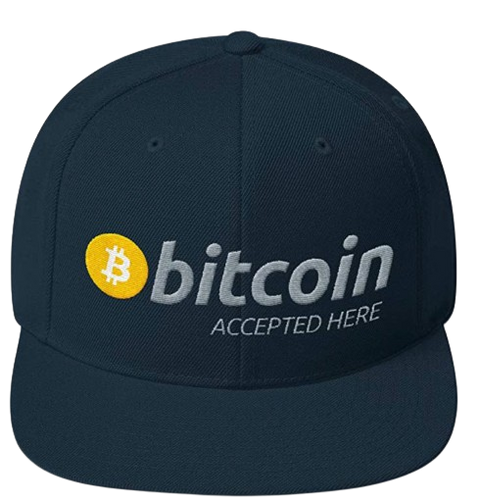 Navy Bitcoin Accepted Here Snapback Hat