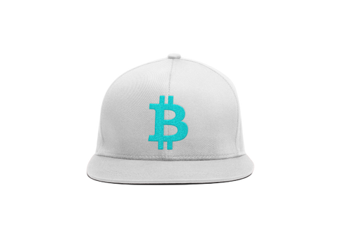 White Cyan Bitcoin Logo Snapback Hat